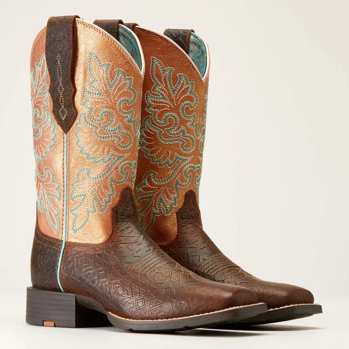 Women Western Boots Ariat Round Up Wide Square Toe StretchFit Western Boot Toasted Blanket Emboss Women Western Boots Ariat Round Up Wide Square Toe StretchFit Western Boot Toasted Blanket Emboss