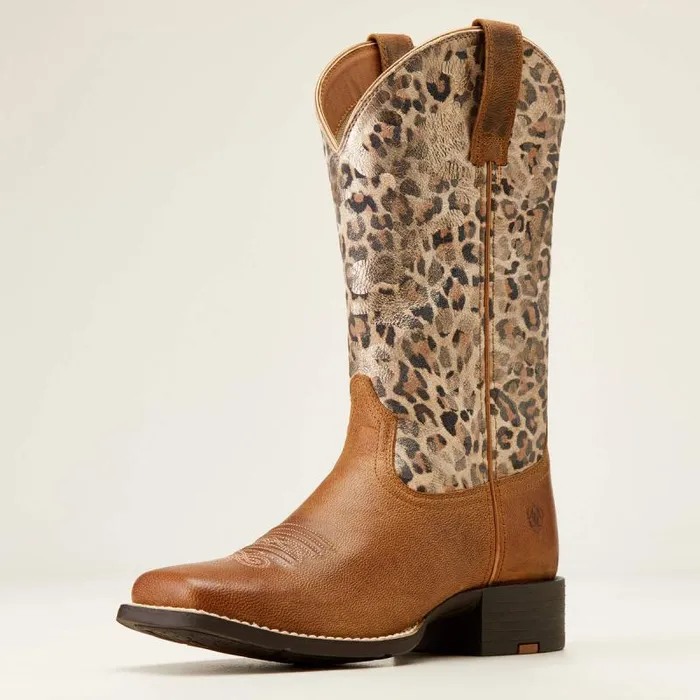 Women Western Boots Ariat Round Up Wide Square Toe Western Boot Pearl Brown