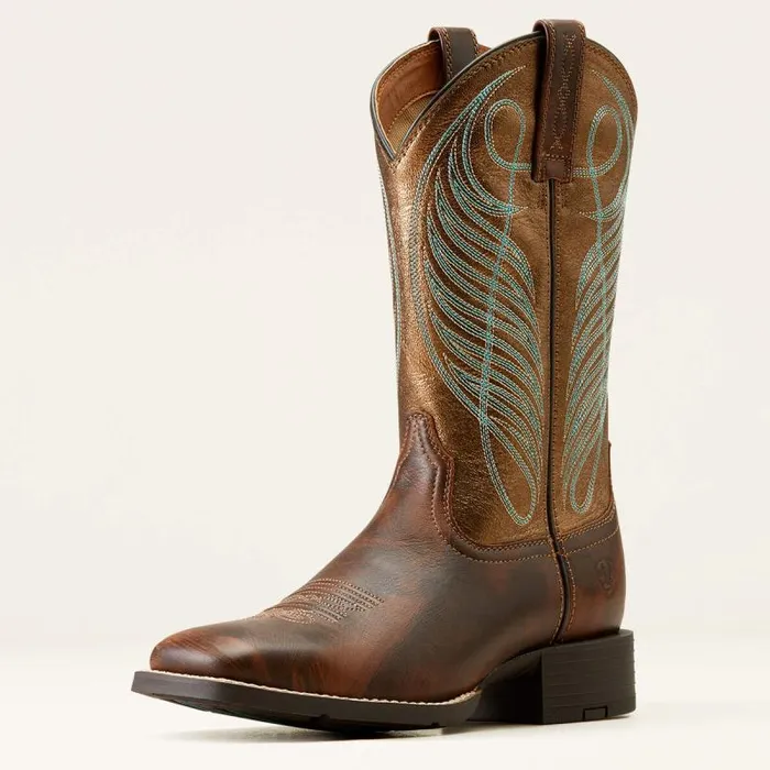 Women Western Boots Ariat Round Up Wide Square Toe Western Boot Yukon Brown