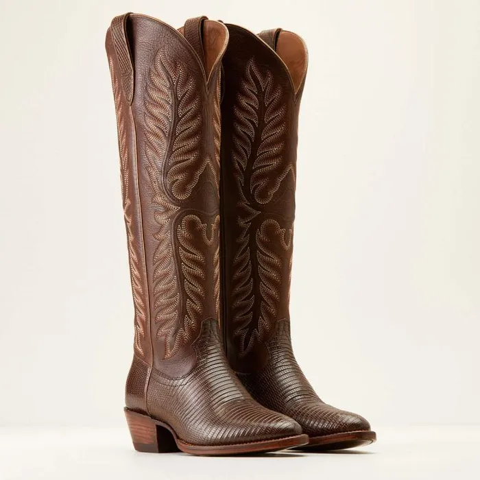 Women Western Boots Ariat Sterling Margot StretchFit Western Boot Gilded Ring Lizardvelvet Chocolate