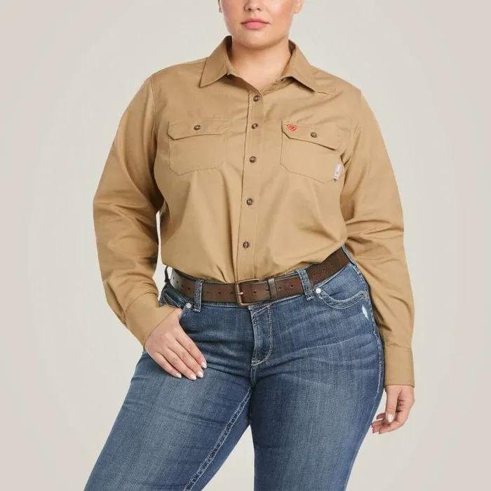 Women Workwear Ariat FR Featherlight Work Shirt Khaki Women Workwear Ariat FR Featherlight Work Shirt Khaki
