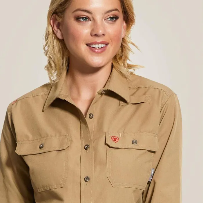 Women Workwear Ariat FR Featherlight Work Shirt Khaki Women Workwear Ariat FR Featherlight Work Shirt Khaki