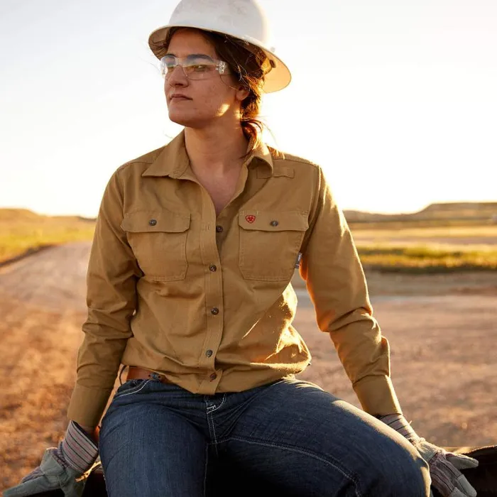 Women Workwear Ariat FR Featherlight Work Shirt Khaki Women Workwear Ariat FR Featherlight Work Shirt Khaki