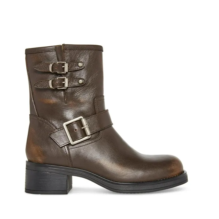 Womens Archie Brown Leather Steve Madden Boots and Booties