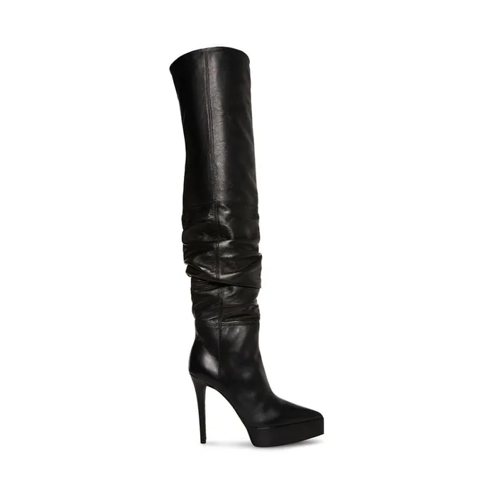 Womens Ashley Black Leather Steve Madden Boots and Booties