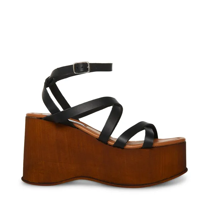 Womens Avril Black Leather Steve Madden Sandals