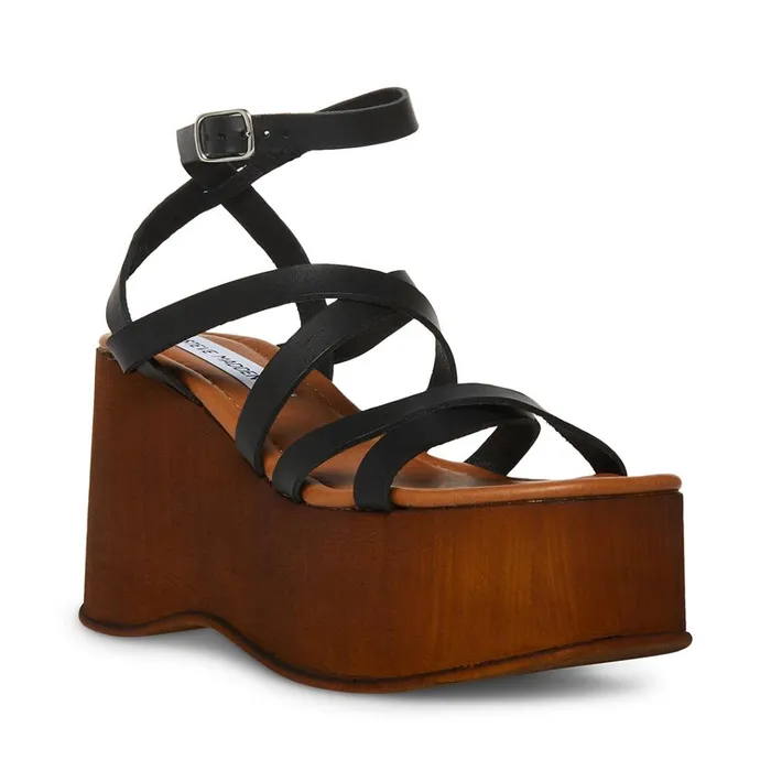 Womens Avril Black Leather Steve Madden Sandals