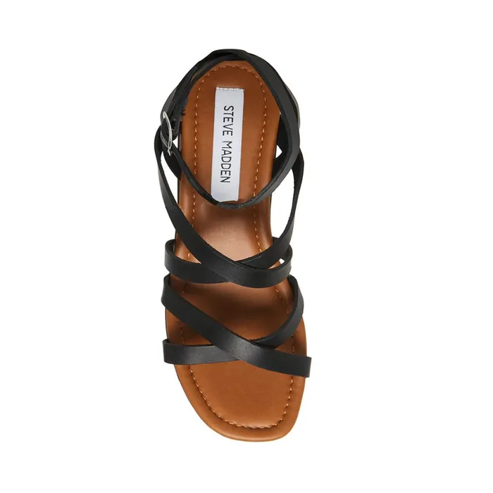 Womens Avril Black Leather Steve Madden Sandals