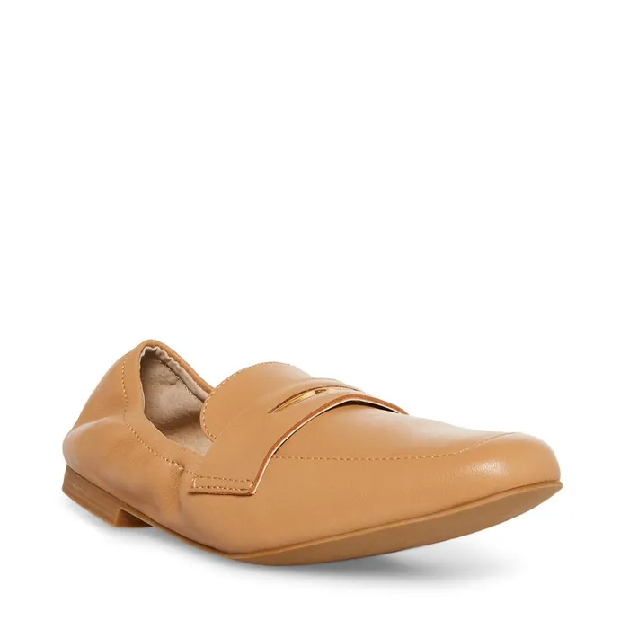 Womens Calver Tan Leather Steve Madden Loafers and Flats