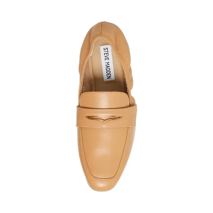 Womens Calver Tan Leather Steve Madden Loafers and Flats