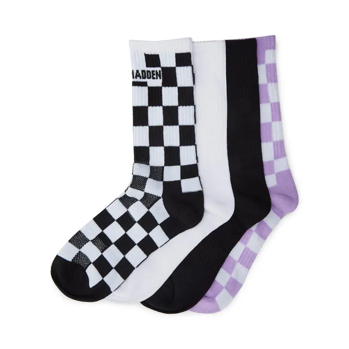 Womens Checkered Solid Logo Crew Socks Black Multi Steve Madden Socks and Tights
