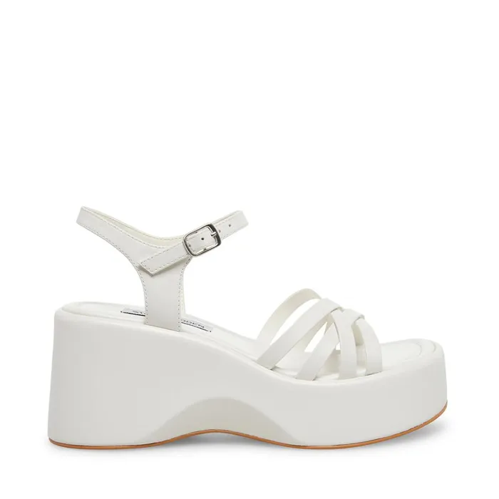 Womens Crazy30 White Leather Steve Madden Sandals