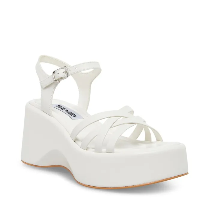 Womens Crazy30 White Leather Steve Madden Sandals