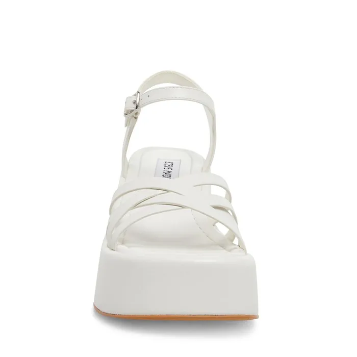 Womens Crazy30 White Leather Steve Madden Sandals