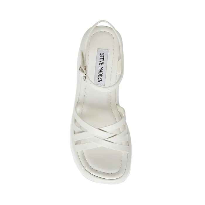 Womens Crazy30 White Leather Steve Madden Sandals