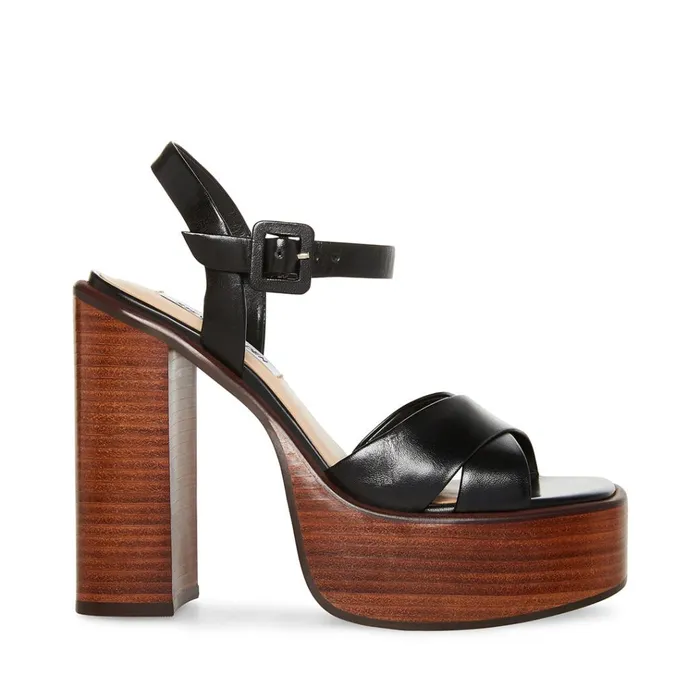 Womens Dayana Black Leather Steve Madden Heels