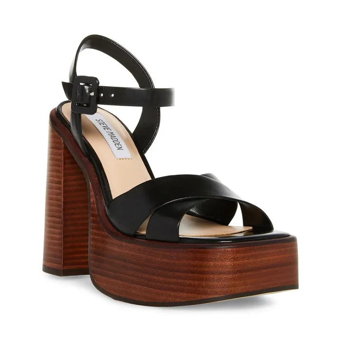 Womens Dayana Black Leather Steve Madden Heels