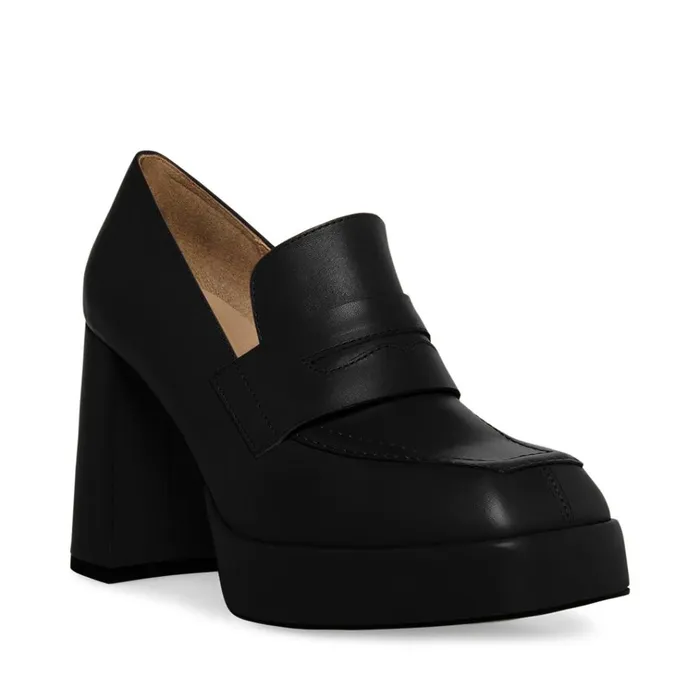 Womens Etta Black Leather Steve Madden Heels