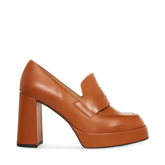 Womens Etta Brown Leather Steve Madden Heels