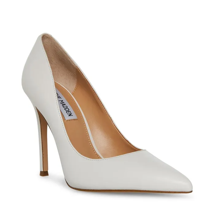 Womens Evelyn White Leather Steve Madden Heels