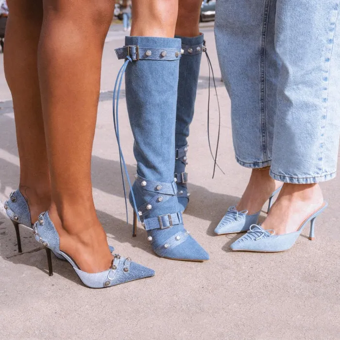 Womens Fink Denim Fabric Steve Madden Boots and Booties