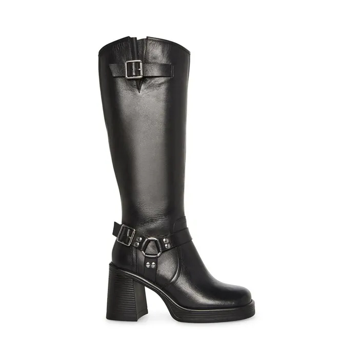 Womens Francine Black Leather Steve Madden Boots and Booties