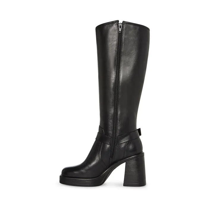 Womens Francine Black Leather Steve Madden Boots and Booties
