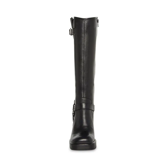 Womens Francine Black Leather Steve Madden Boots and Booties