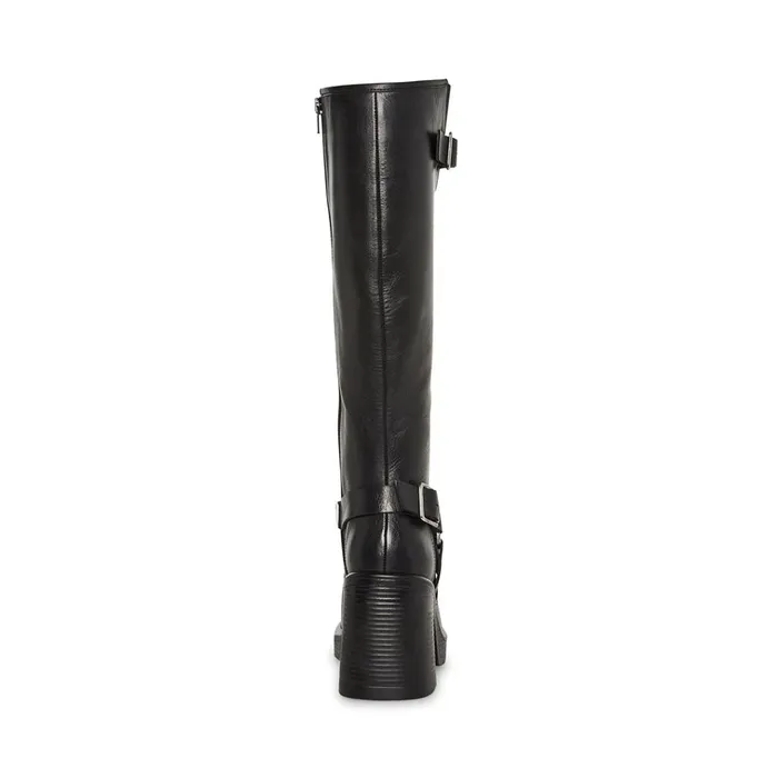 Womens Francine Black Leather Steve Madden Boots and Booties