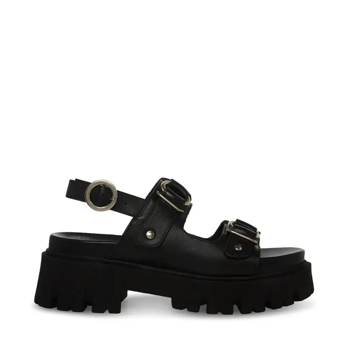 Womens Garrick Black Leather Steve Madden Sandals