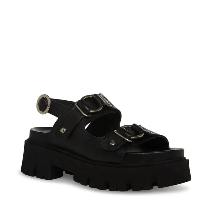 Womens Garrick Black Leather Steve Madden Sandals