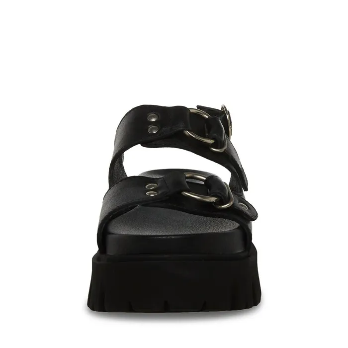 Womens Garrick Black Leather Steve Madden Sandals