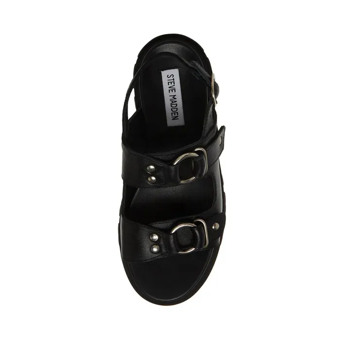 Womens Garrick Black Leather Steve Madden Sandals