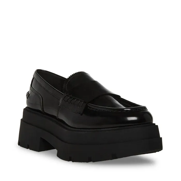 Womens Gaven Black Leather Steve Madden Loafers and Flats