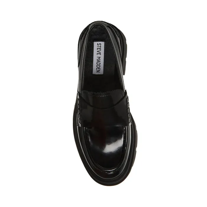 Womens Gaven Black Leather Steve Madden Loafers and Flats