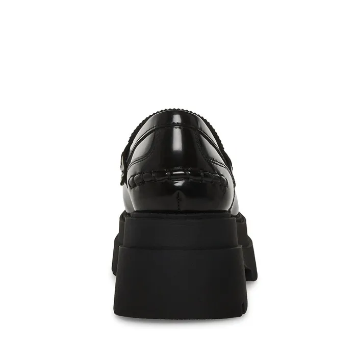 Womens Gaven Black Leather Steve Madden Loafers and Flats