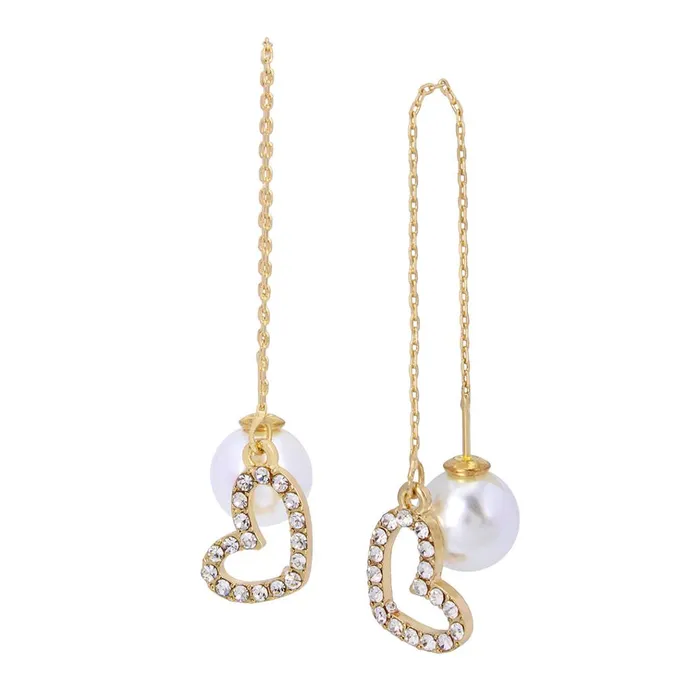 Womens Heart Pearl Front Back Earrings Gold Steve Madden Jewelry