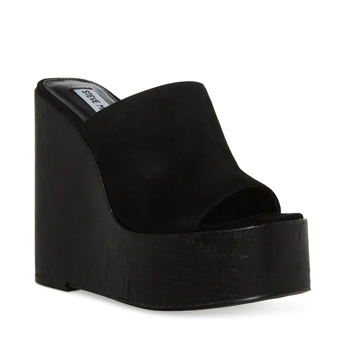 Womens Joanne Black Suede Steve Madden Sandals