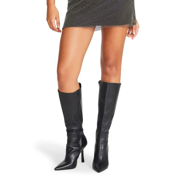 Womens Kathleen Black Leather Steve Madden Boots and Booties