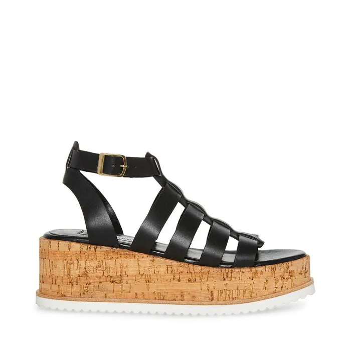 Womens Kaydee Black Leather Steve Madden Sandals