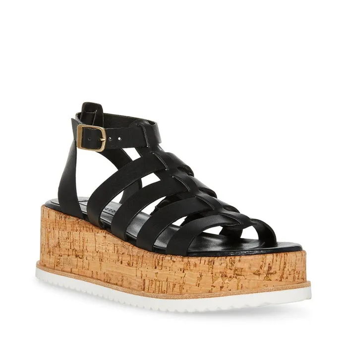 Womens Kaydee Black Leather Steve Madden Sandals
