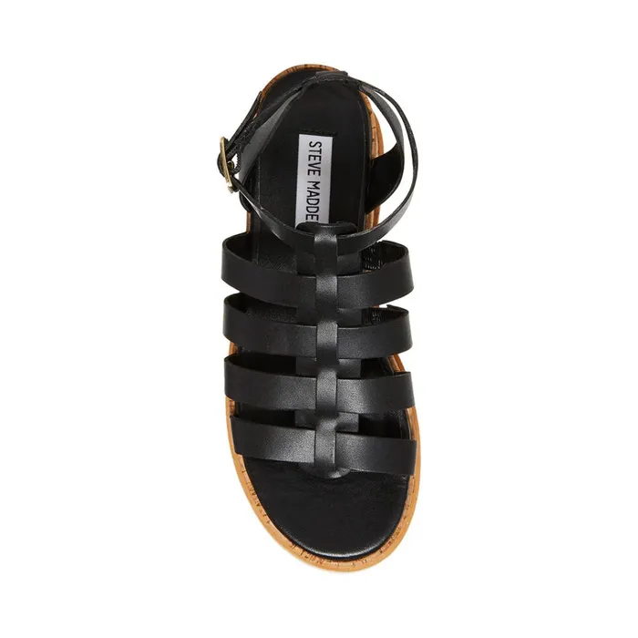 Womens Kaydee Black Leather Steve Madden Sandals