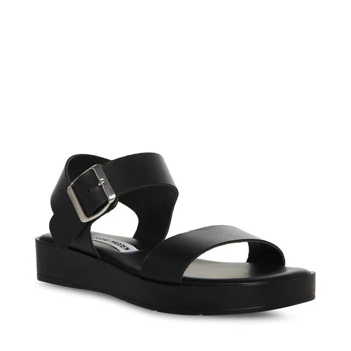 Womens Keenan Black Leather Steve Madden Sandals