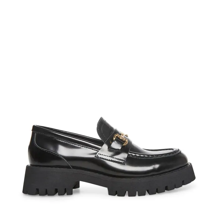 Womens Lando Black Leather Steve Madden Loafers and Flats