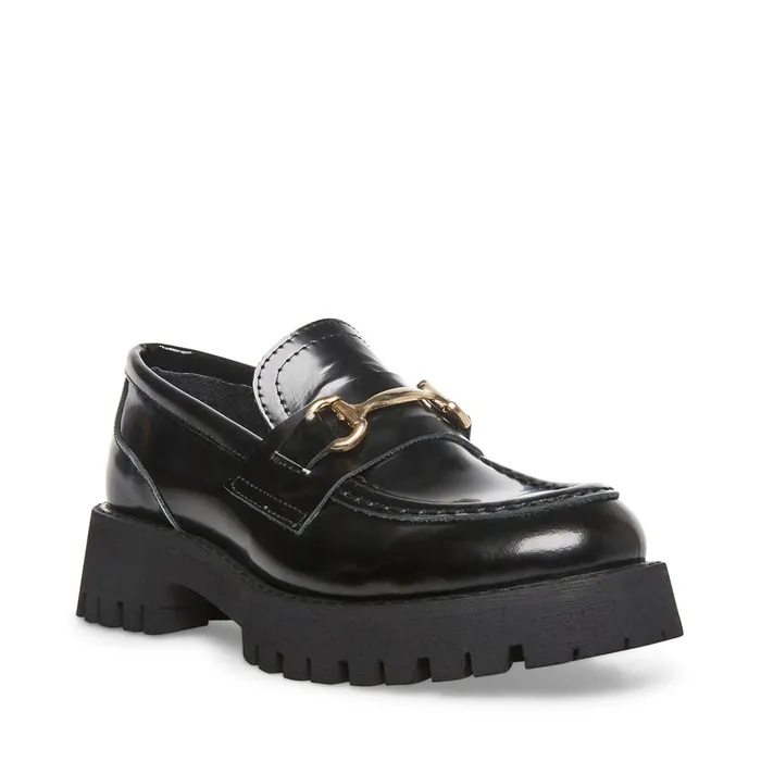 Womens Lando Black Leather Steve Madden Loafers and Flats
