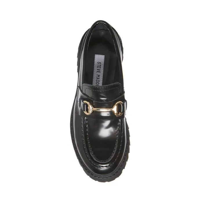 Womens Lando Black Leather Steve Madden Loafers and Flats