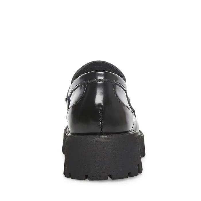 Womens Lando Black Leather Steve Madden Loafers and Flats