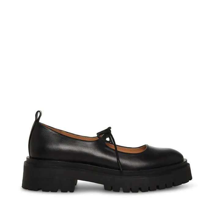 Womens Landon Black Leather Steve Madden Loafers and Flats