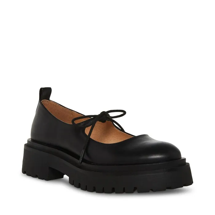 Womens Landon Black Leather Steve Madden Loafers and Flats