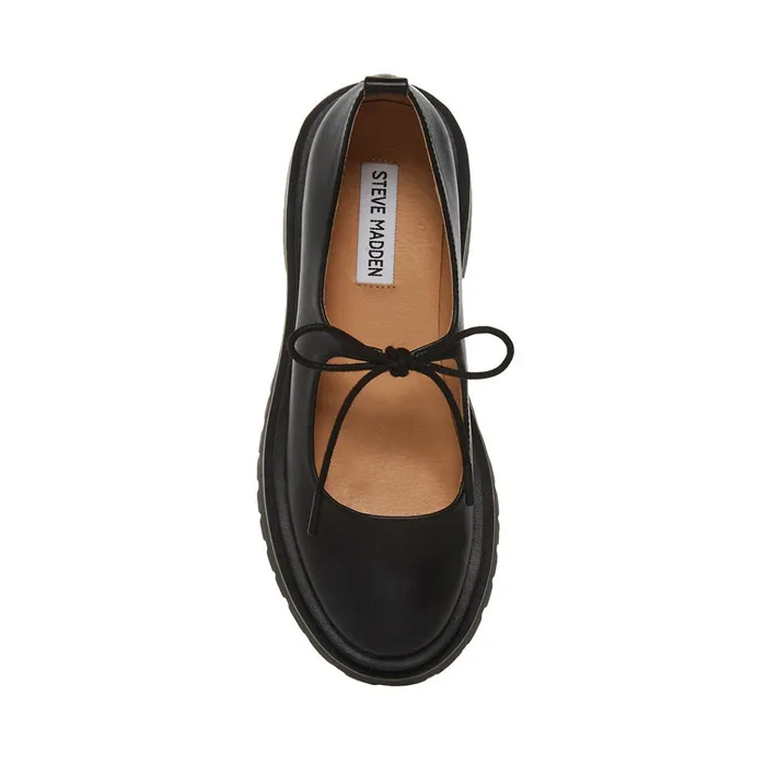 Womens Landon Black Leather Steve Madden Loafers and Flats